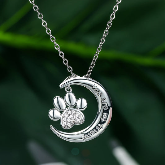 Crystal Pendant Necklace Paw Trendy Moon Necklace