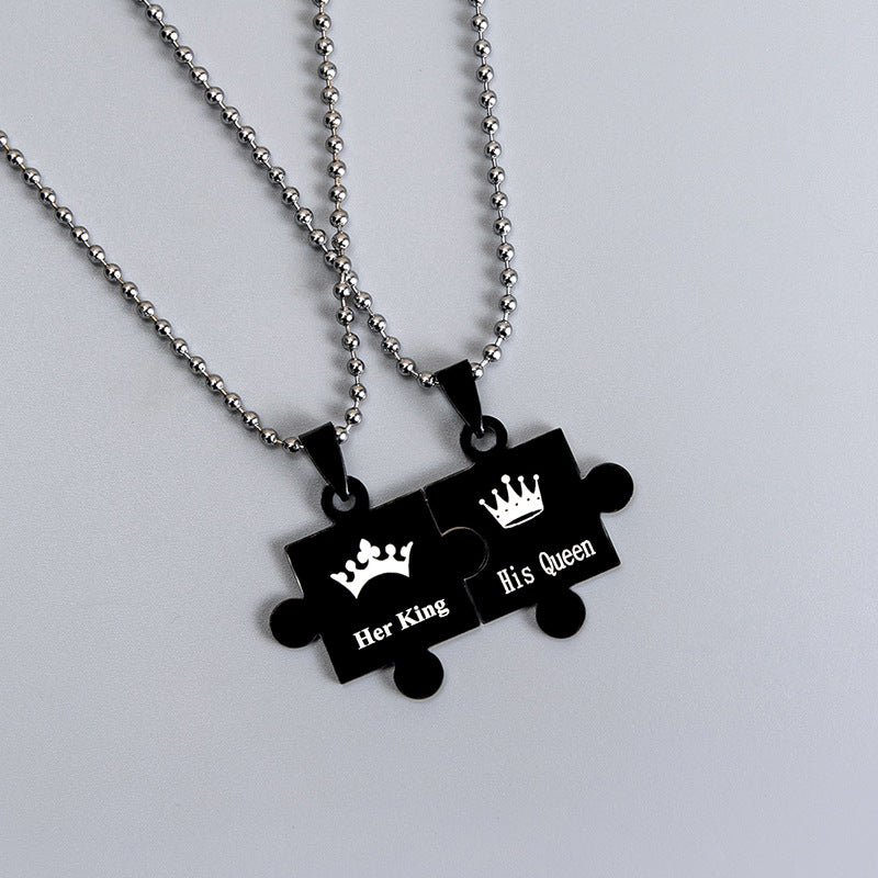 King And Queen Puzzle Pendant Necklace Gift Couples Necklace