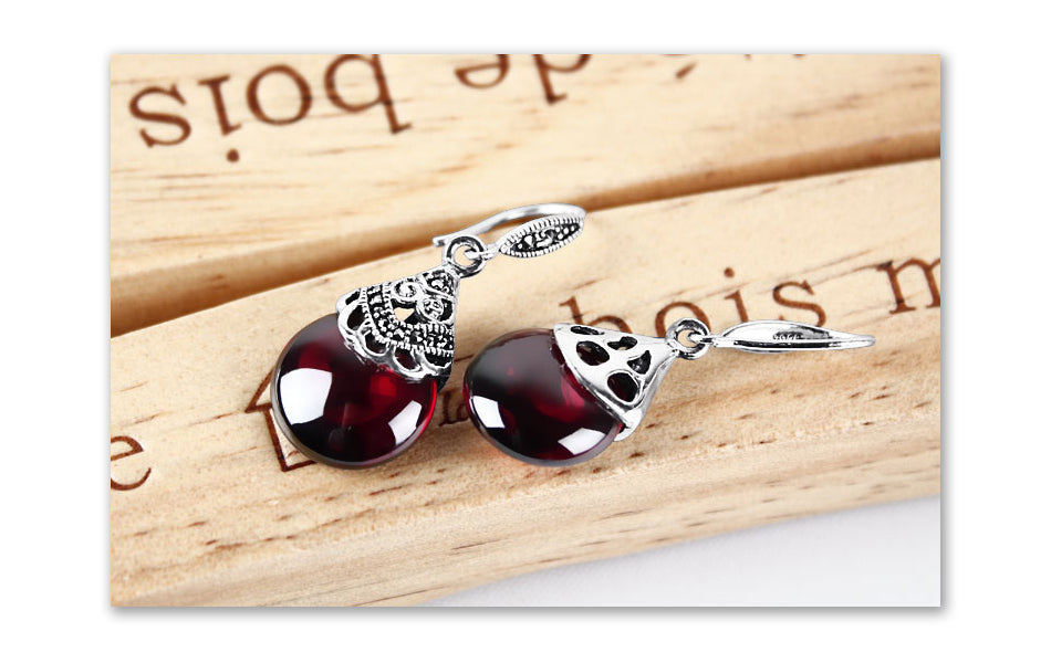 Vintage Garnet Round Dangle Earrings