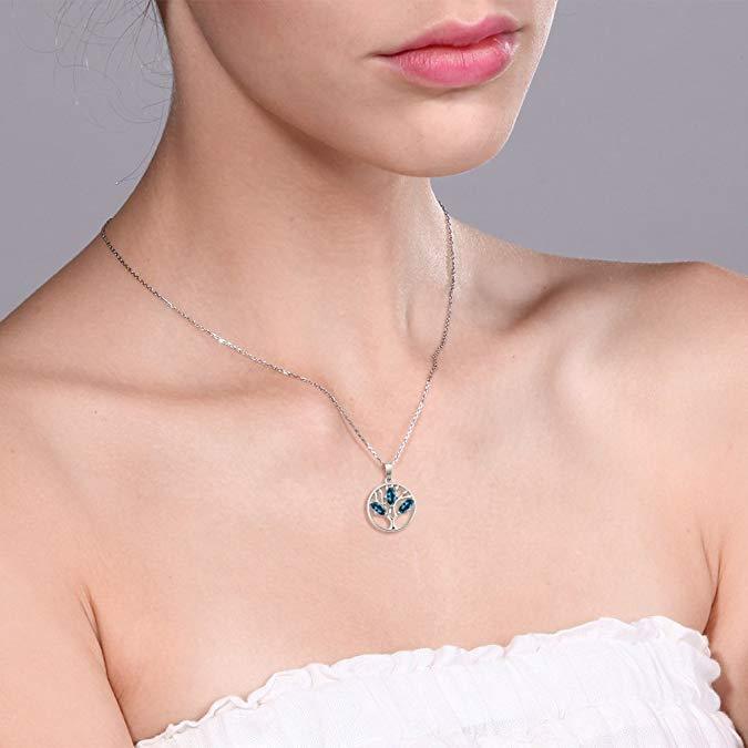 Motherly Blue Topaz Tree Of Life Necklace In White Gold Plated BOGO