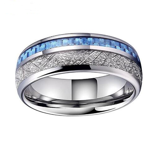 Men's Tungsten Carbide Wedding Band, Engagement Ring With Baby Blue Carbon Fiber