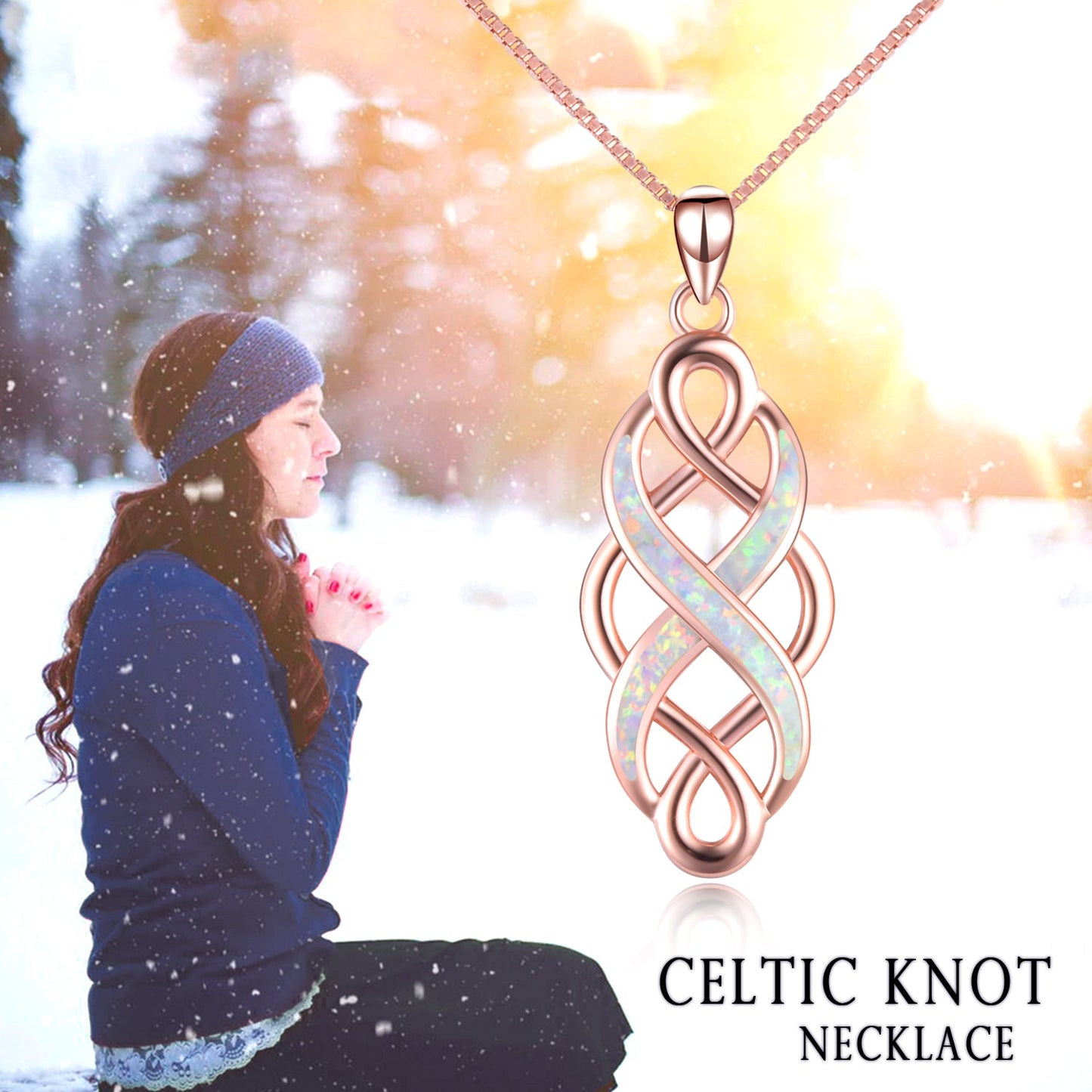 Irish Celtic Knots Stainless Steel Opal Pendant Necklace Infinity Love Necklace