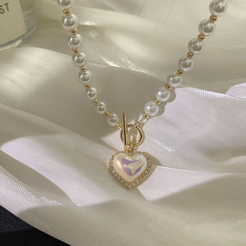 Pearl Necklace Heart Pendant For Women