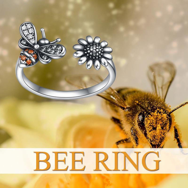 Stainless Steel Adjustable Bee Ring Bee-live You Are My Sunshine Sunflower Thumb Rings For Women Ladies