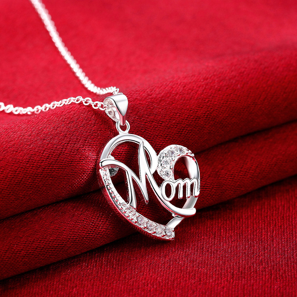 White Gold Plated I Love MOM Necklace