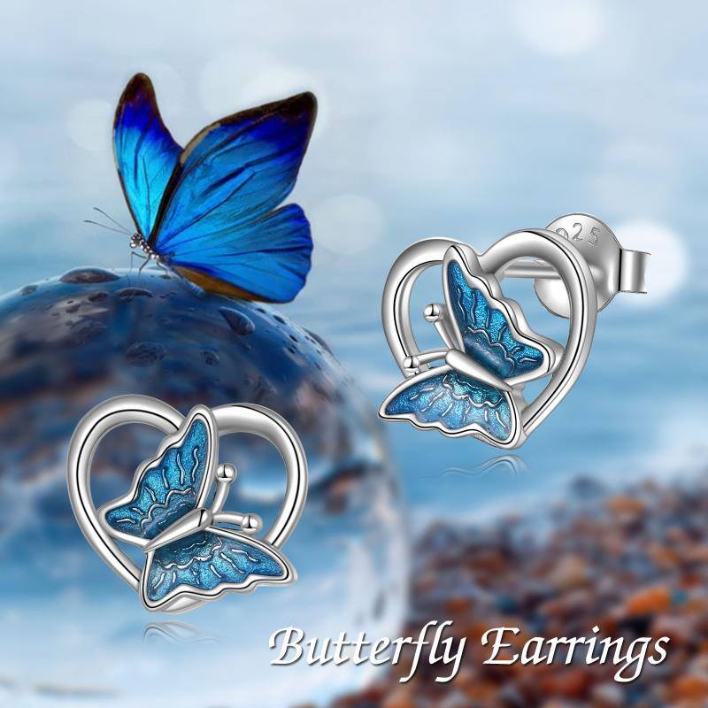 Stainless Steel Butterfly Heart Earrings