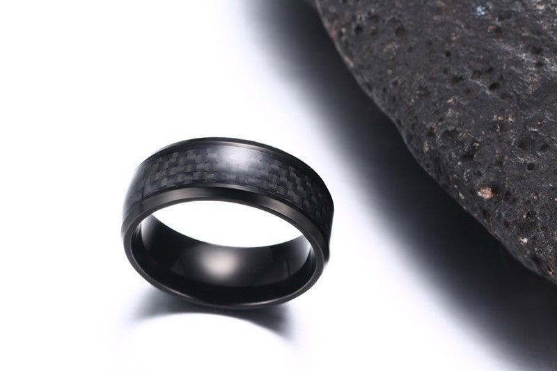 Men’s Black Wedding Ring With Carbon Fiber Inlay