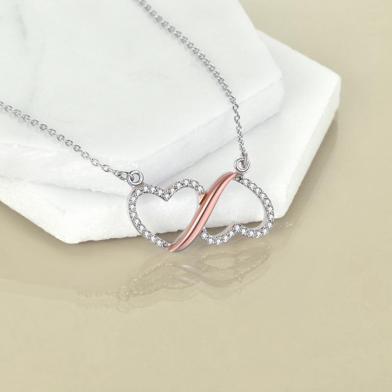 Stainless Steel Dainty Infinity Love Double Heart Necklace Women