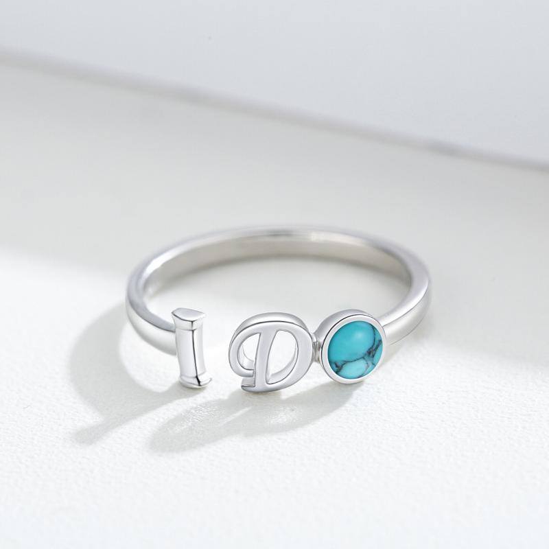 Stainless Steel I Do Ring Synthetic Turquoise Promise Open Adjustable Ring