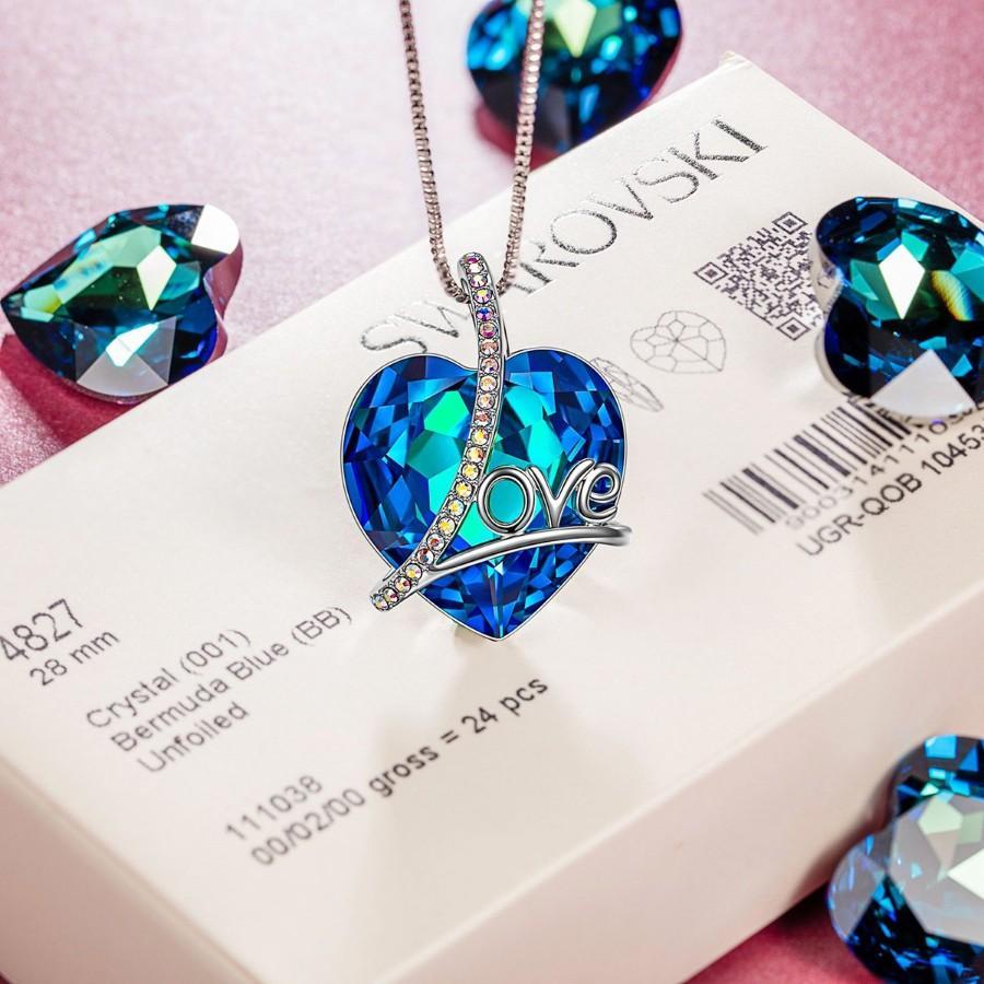 Heart Shaped Bermuda Blue Austrian Elements Women's Necklace