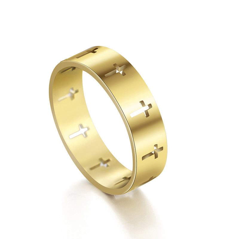 Gold Hollow Out Cross Stainless Steel Ring