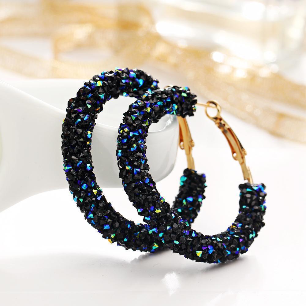 Crystaldust Hoop Earring With Gemstone  Crystals - Blue Gold Plated Earring