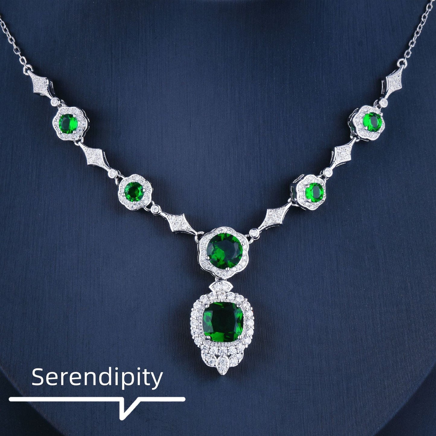 White Gold Emerald Necklace Women Gift