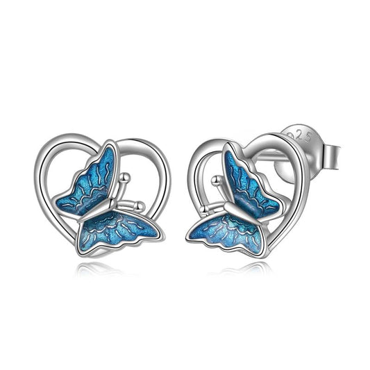 Stainless Steel Butterfly Heart Earrings