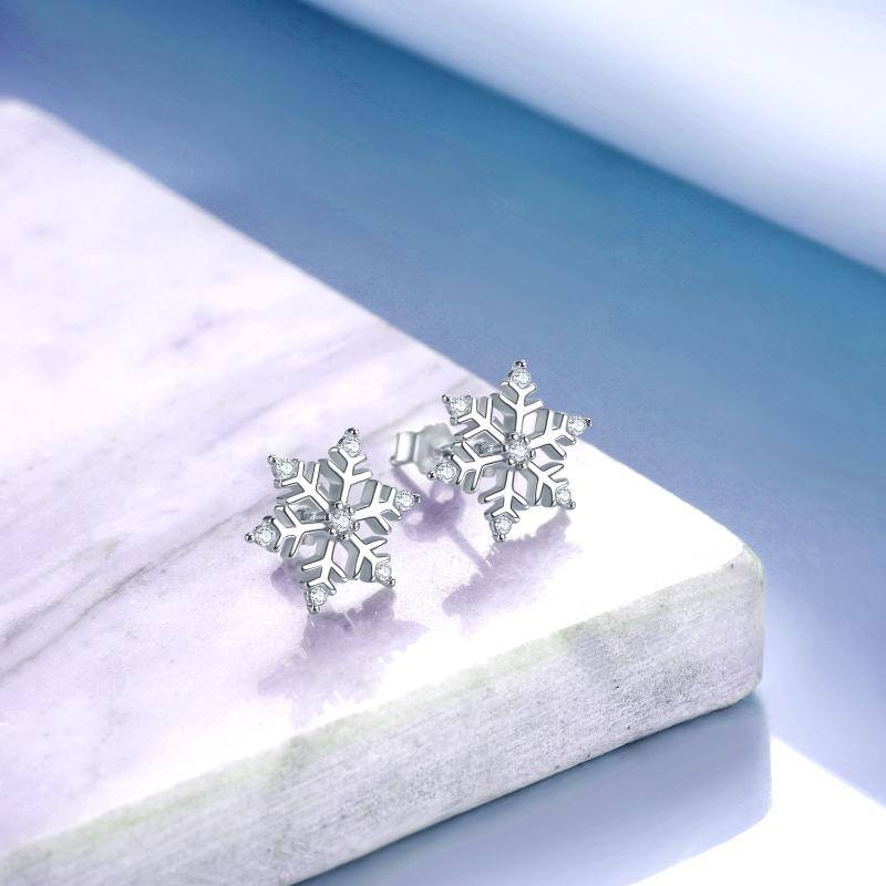 Women's Snowflake Stud Earrings, Stainless Steel, Cubic Zirconia