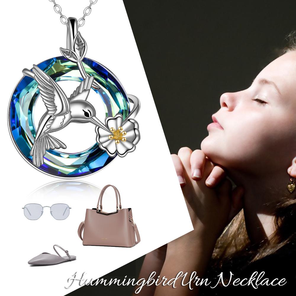 Stainless Steel Urn Necklace For Ashes Bird Pendant Cremation With Volcano Crystal