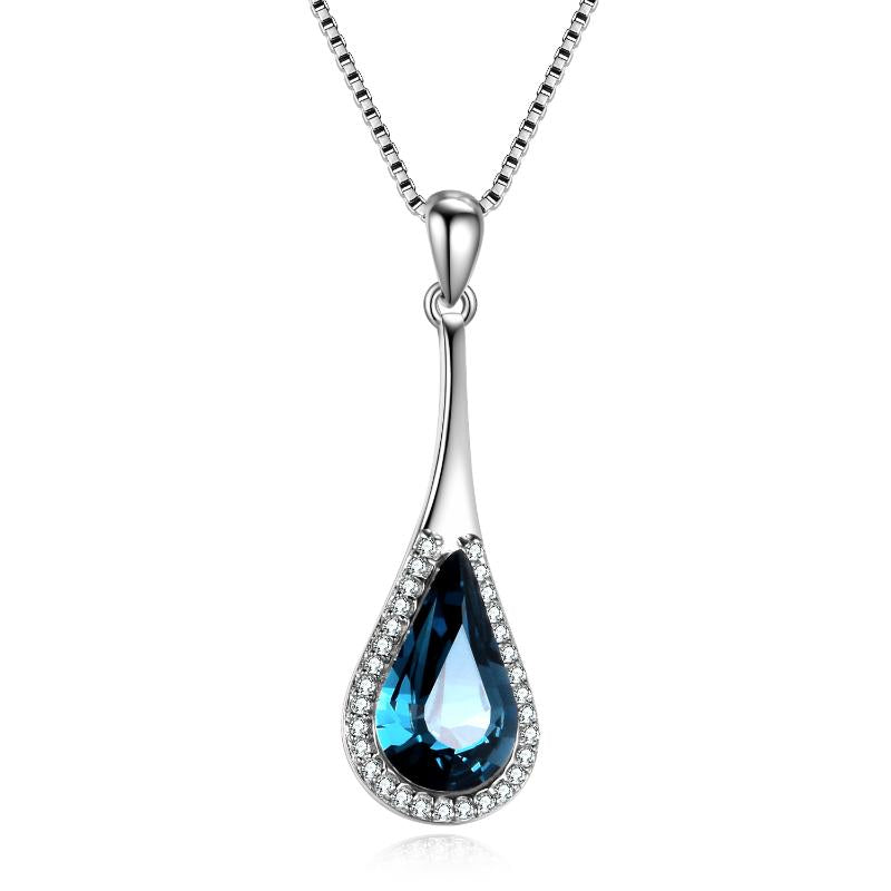 Stainless Steel Teardrop Water Drop Necklace Embellished With Crystals From Austria, Anniversary Birthday Gifts For Women