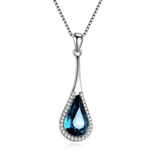 Stainless Steel Teardrop Water Drop Necklace Embellished With Crystals From Austria, Anniversary Birthday Gifts For Women