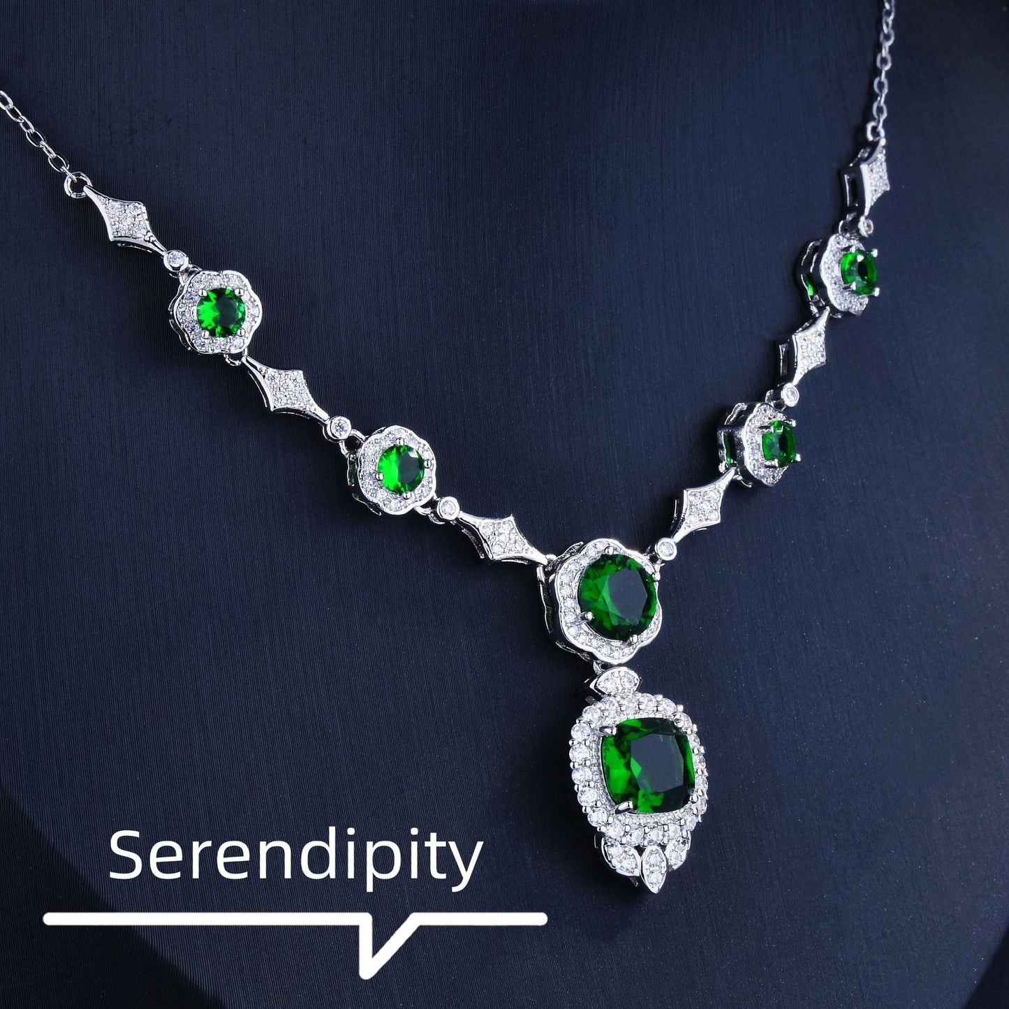 White Gold Emerald Necklace Women Gift