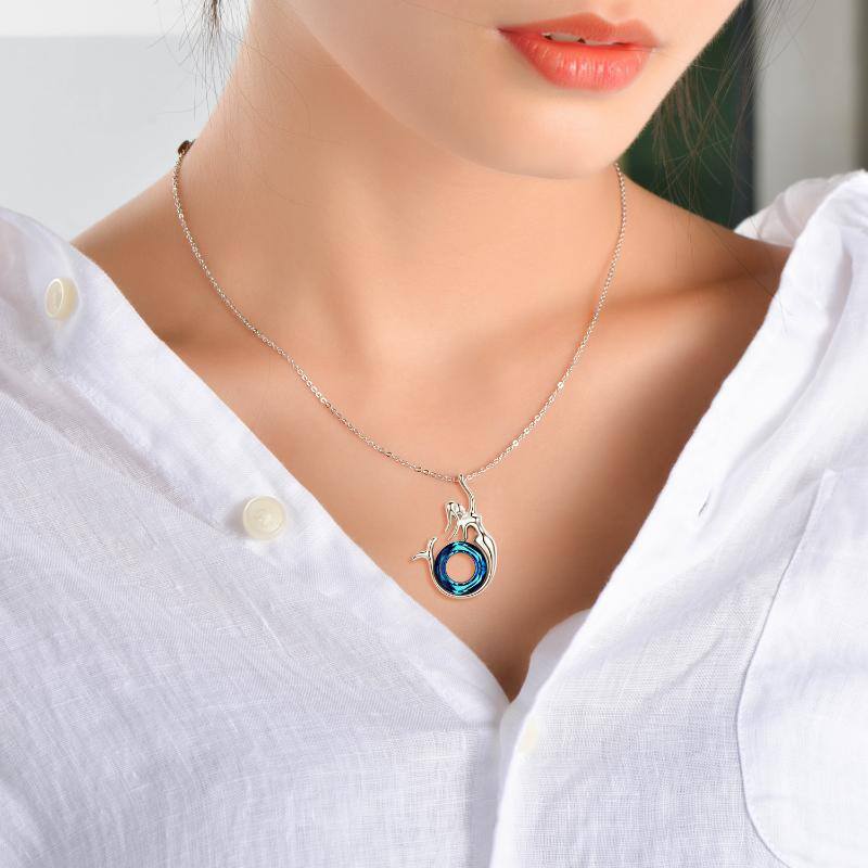 Stainless Steel Crystal Little Mermaid Pendant Necklace For Women Girls Jewelry