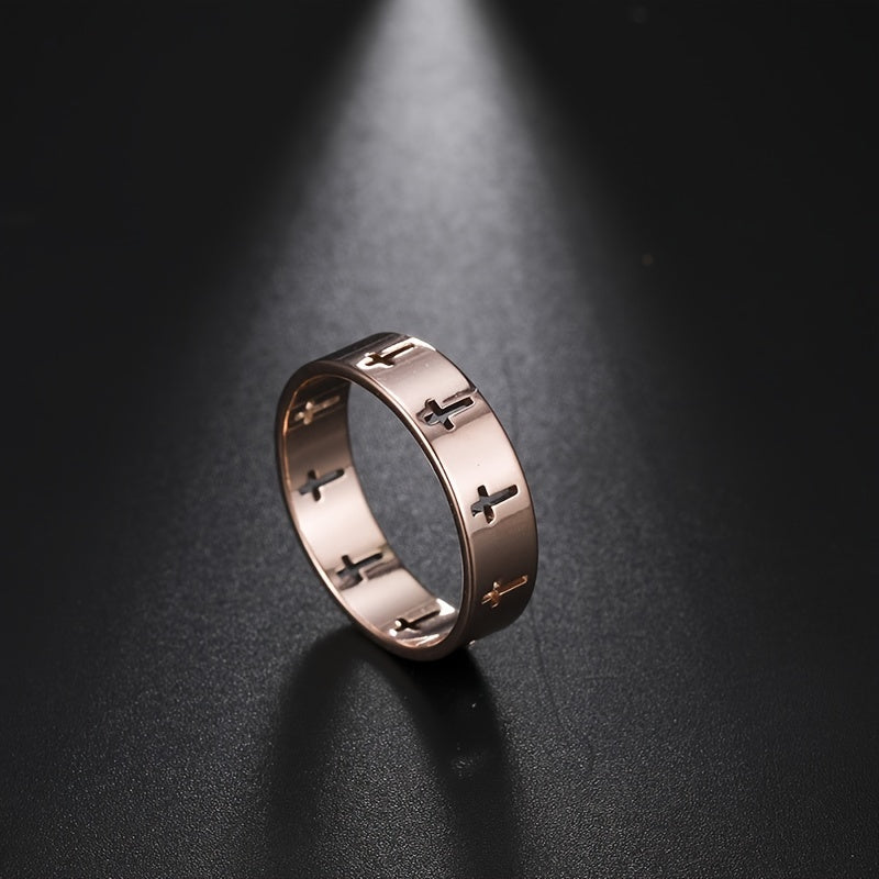 Gold Hollow Out Cross Stainless Steel Ring