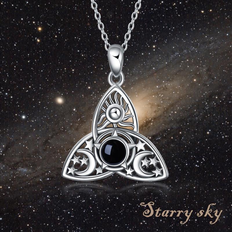 Triple Moon Goddess Triquetra Necklace Stainless Steel I Love You 100 Languages Pentagram Pentacle Pendant Necklace Pagan Wiccan Jewelry