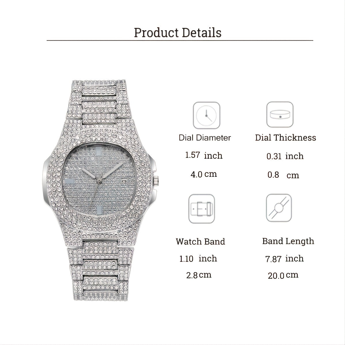 3pcs/set Quartz Watch & Rhinestone Bracelet & Necklace Gifts For Men Father's Day Anniversary