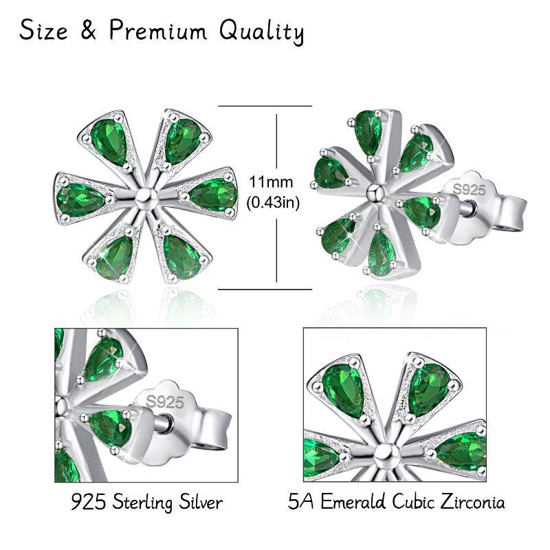 Stainless Steel Daisy Emerald Flower With White Gold Plated Elegant Floral Necklace Jewelry