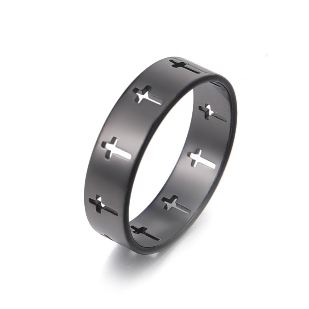 Gold Hollow Out Cross Stainless Steel Ring