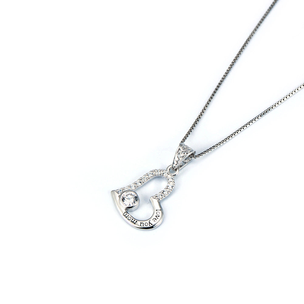 Stainless Steel Love You Mom Love Heart Pendant Necklace