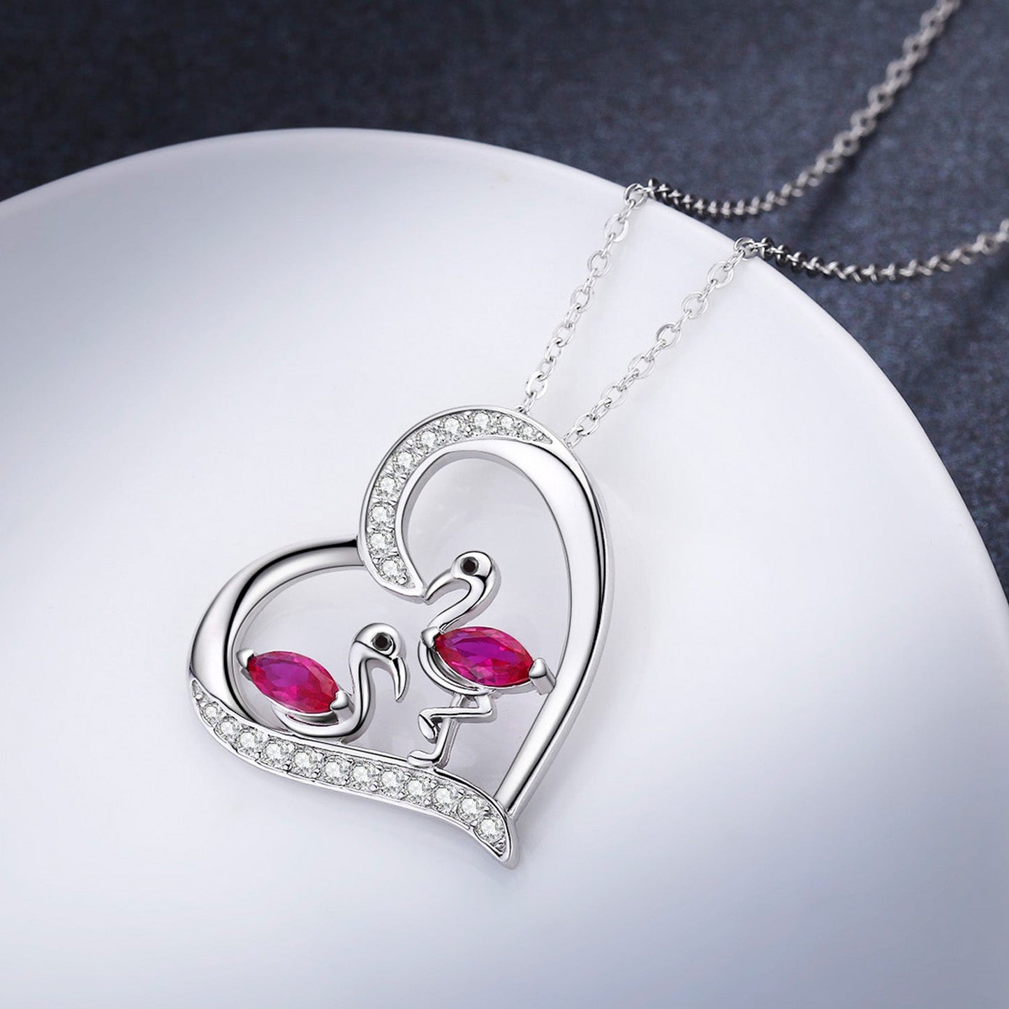 Stainless Steel Flamingo Heart Pendant Necklace For Women Girls