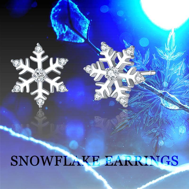 Women's Snowflake Stud Earrings, Stainless Steel, Cubic Zirconia