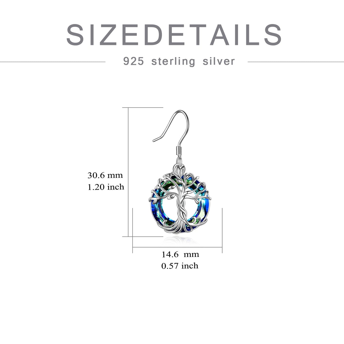 Tree Of Life Earrings Stainless Steel Dangle Drop Earrings With Blue Circle Crystal For Women