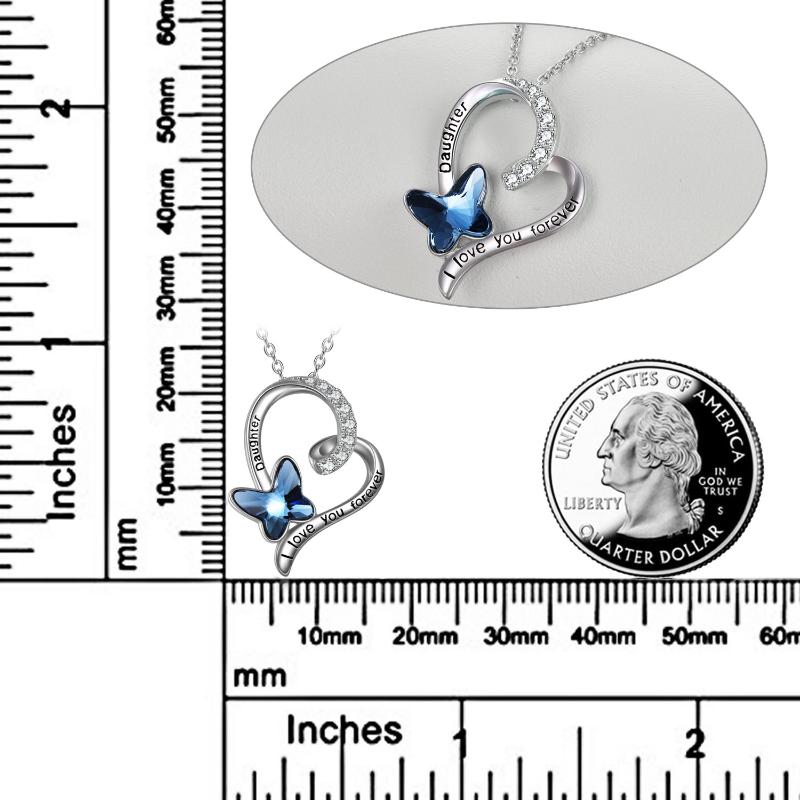 Daughter Necklace Gift For Daughter Birthday Stainless Steel With Blue Butterfly Crystal Heart Necklace