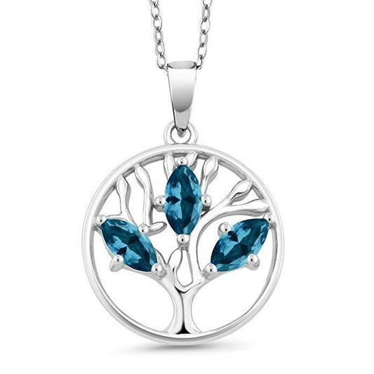 Motherly Blue Topaz Tree Of Life Necklace In White Gold Plated BOGO