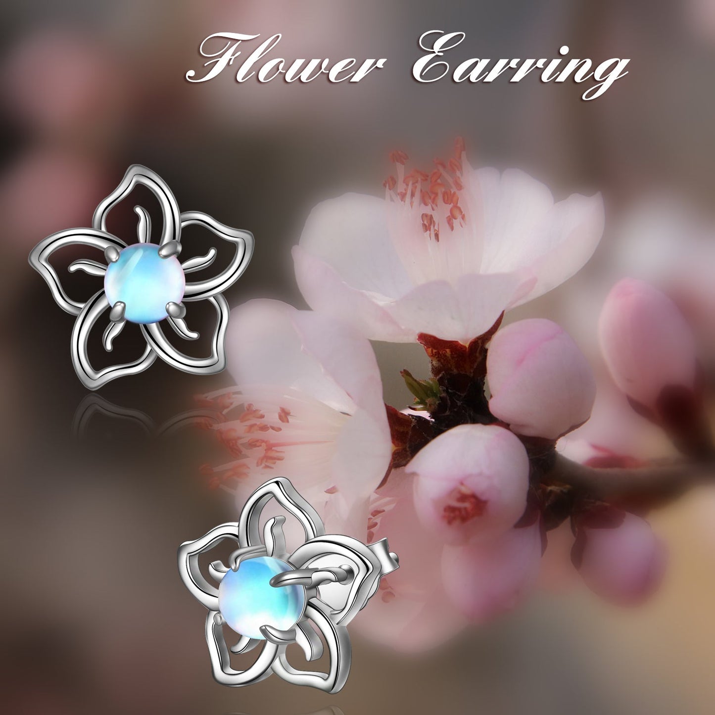 Flower Moonstone Earrings Stainless Steel Studs Moonstone Jewelry For Women