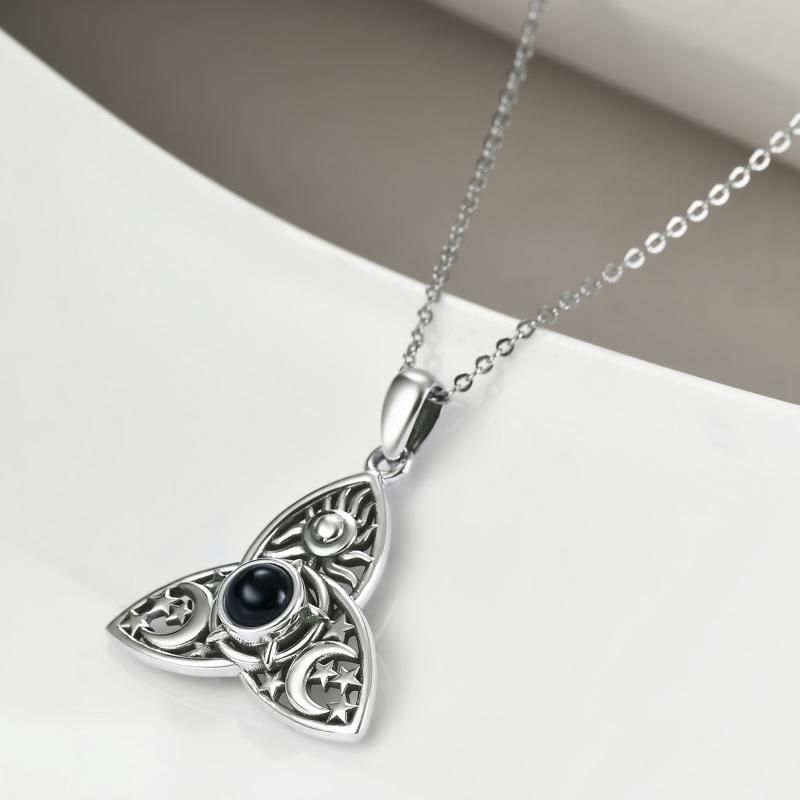 Triple Moon Goddess Triquetra Necklace Stainless Steel I Love You 100 Languages Pentagram Pentacle Pendant Necklace Pagan Wiccan Jewelry