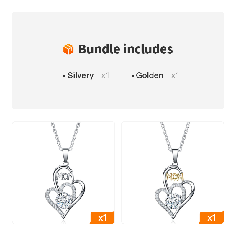 Stainless Steel Heart-Shaped MOM Double Heart Cubic Zircon Color Separation Necklace Mother's Day Gift