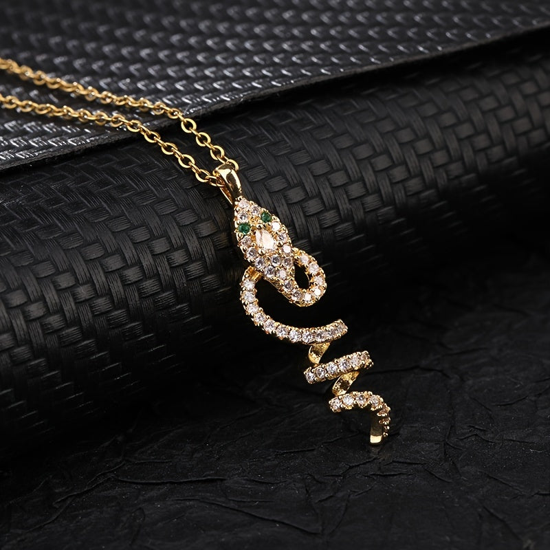 Green Eye Snake Pendant Necklace CZ For Women