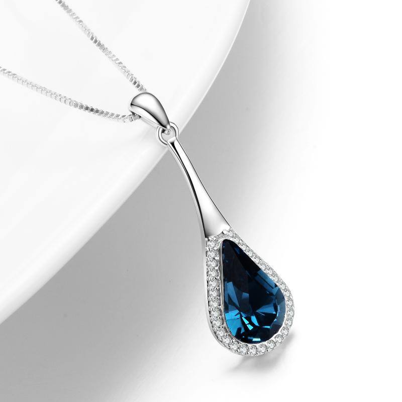 Stainless Steel Teardrop Water Drop Necklace Embellished With Crystals From Austria, Anniversary Birthday Gifts For Women