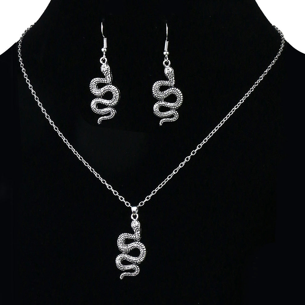 Snake Pendant Necklace Drop Hook Snake Earrings Set