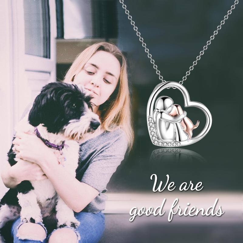 Rose Gold Dog Necklace For Girl Women Stainless Steel Girls Embraced Dog Pet Pendant Jewelry