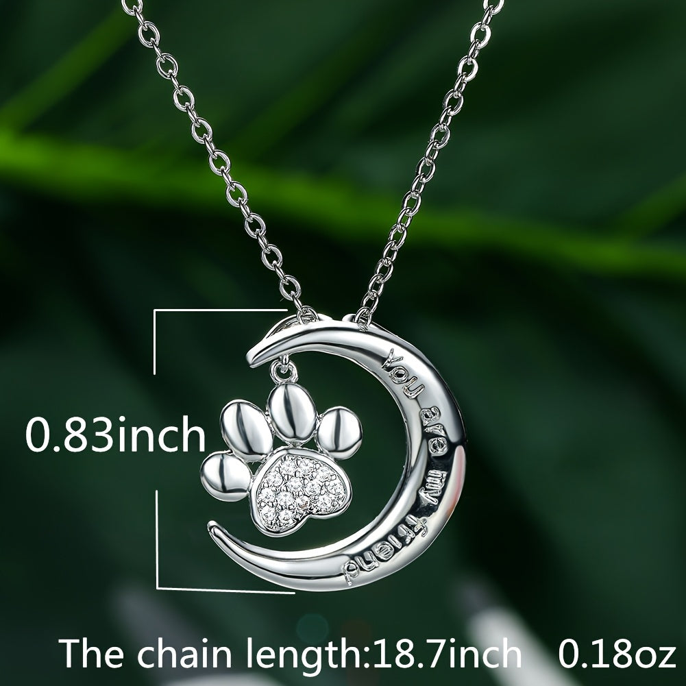 Crystal Pendant Necklace Paw Trendy Moon Necklace