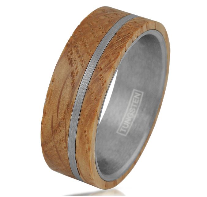 8MM Tungsten And Whiskey Barrel Wedding Ring