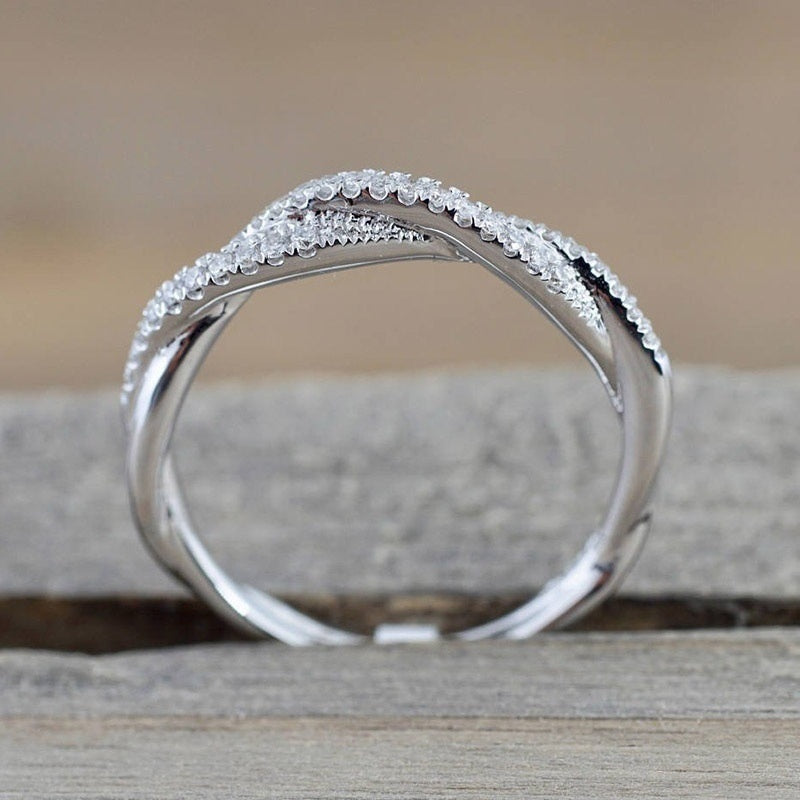 Stainless Steel Plated Zircon Twist Ring