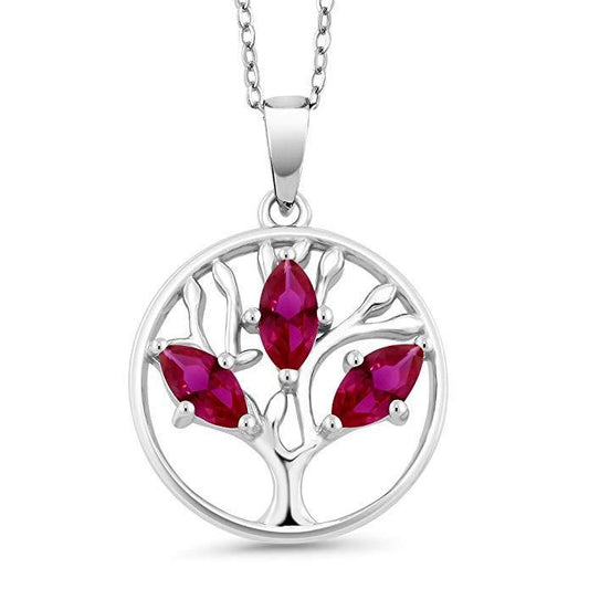 Motherly 2.00 CT Ruby Pear Cut Tree Of Life Necklace In White Gold Plated BOGO