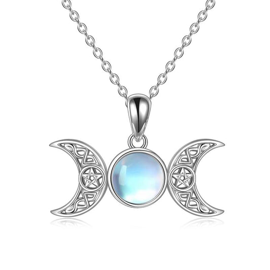 Stainless Steel Moonstone Triple Moon Goddess Necklace Gift Women Girls