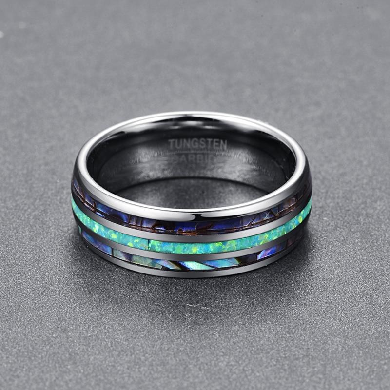 Blue Stone Inlay Tungsten Carbide Ring With Silver Polished Beveled Edges