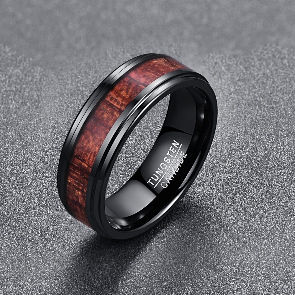 8MM Koa Inlay Black Tungsten Ring