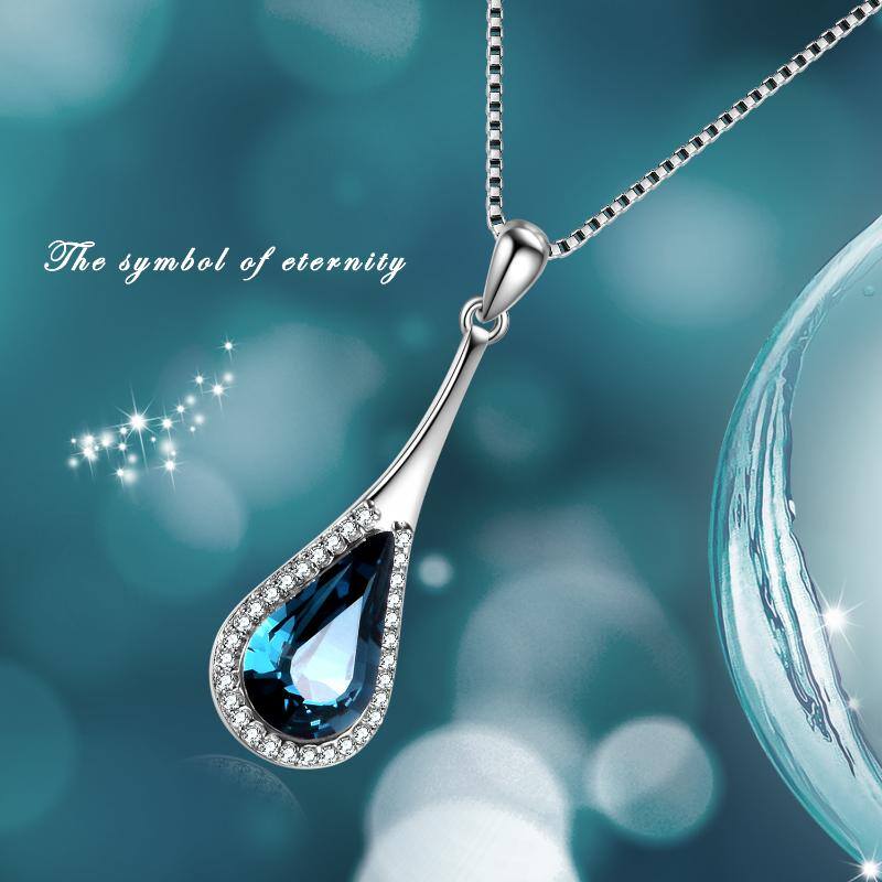 Stainless Steel Teardrop Water Drop Necklace Embellished With Crystals From Austria, Anniversary Birthday Gifts For Women